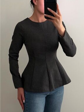 H&M Dark Gray Peplum Long-Sleeve Top